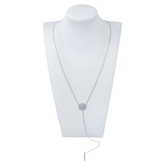 Sparkling Cubic Zirconia Y Drop Necklace | Sterling Silver 925 Lariat 20”-22” - Picture 1 of 9